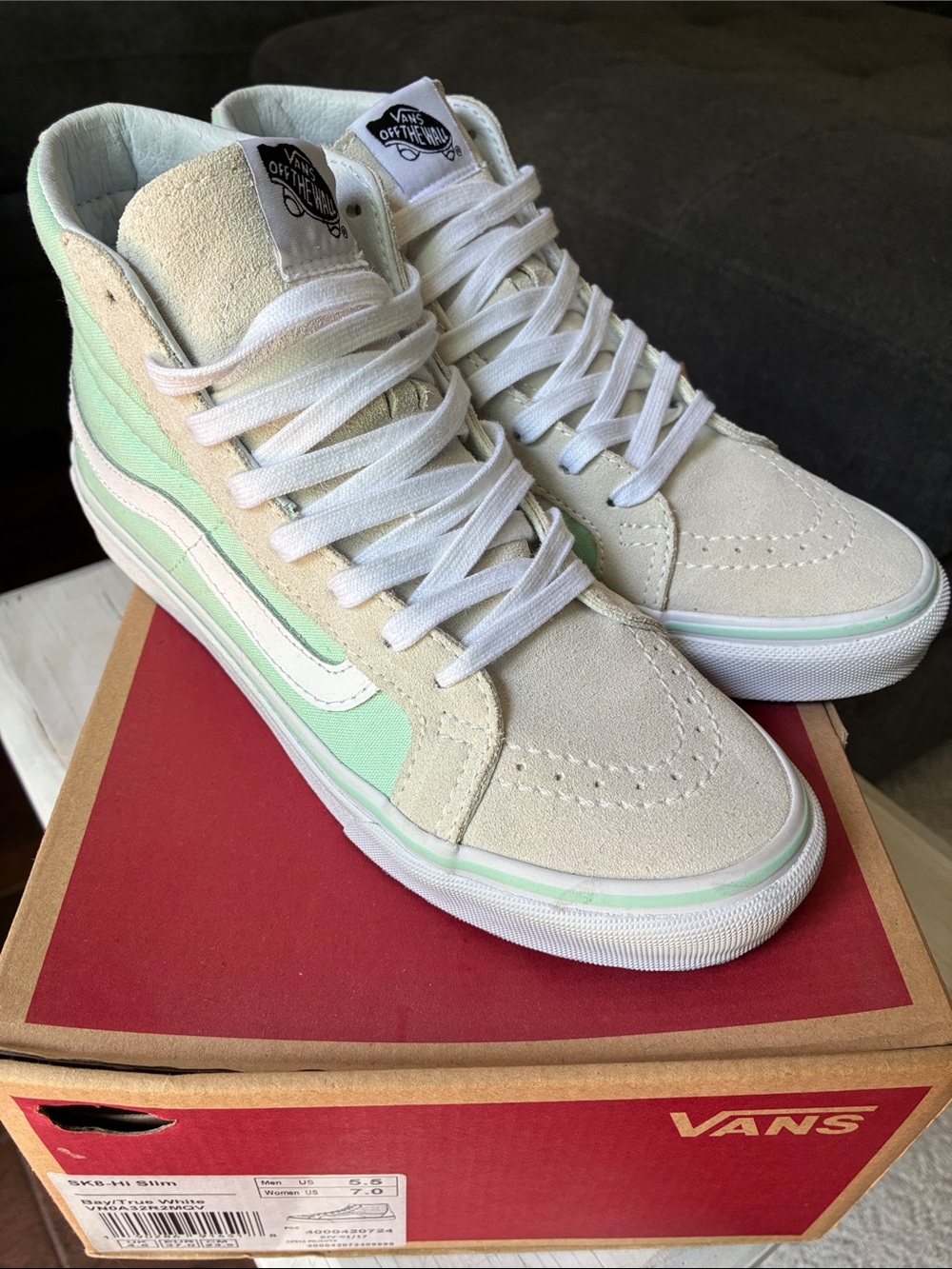 Vans Women’s High-Top Sneakers — Mint Green & White